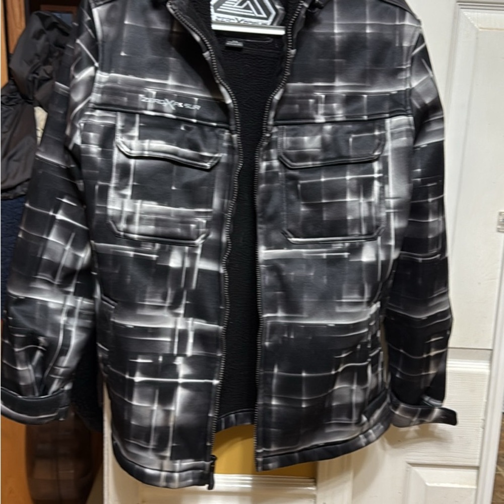ZeroXposur Men’s Black Gray Hooded Soft Shell Jacket Fleece Lined Large